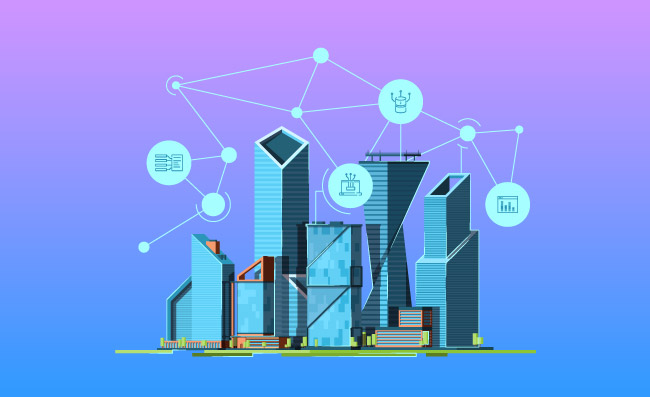 智慧城市都市科技摩天大楼都市风景矢量背景图片插图