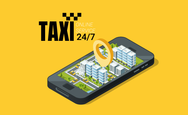 智能手机出租车服务等距城市景观手机立体地图导航地标矢量插图