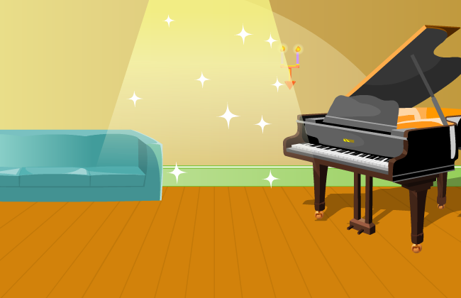 室内沙发和钢琴场景插图