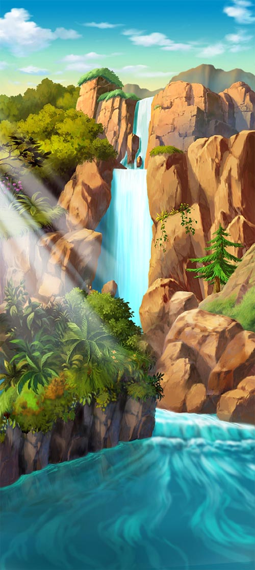 远景的瀑布流背景插图